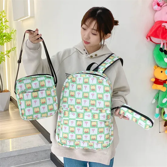 Girl′s Cartoon Cute Animal Three Piece Set Student School Bag Large Capacity Travel Backpack with Pen Bag