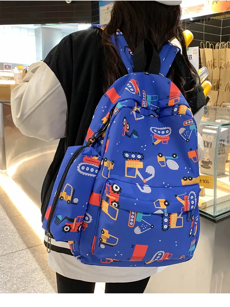 Cartoon Dinosaur Backpack with Graffiti Print Three Piece Set Large Capacity Student Backpack