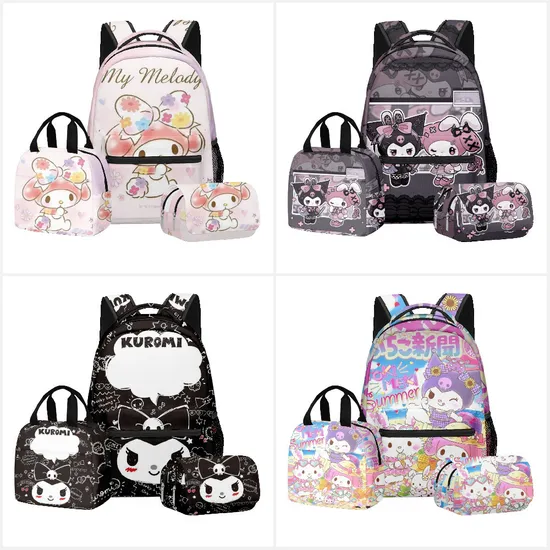 2024 New 3D Kuromi Student School Bag Backpack Lunch Bag Pen Bag Three Piece Set