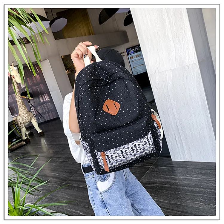 Three Piece Set of Leisure Canvas Backpack for Female Students Mother Bag High School Lunch Bag