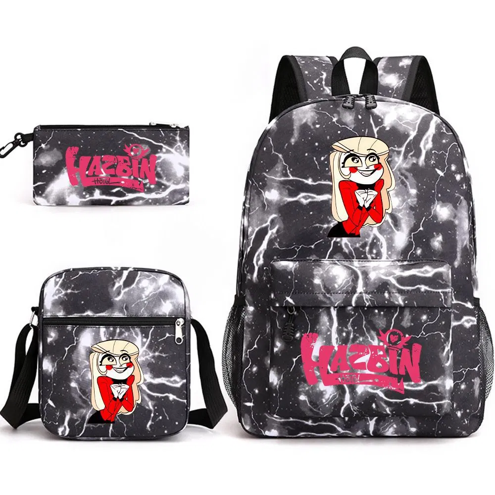 Schoolbags Around Hell Inn Anime Three Piece Schoolbag for Students Cartoon Printing Trend Backpack