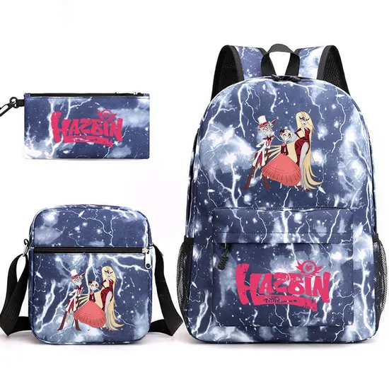 Schoolbags Around Hell Inn Anime Three Piece Schoolbag for Students Cartoon Printing Trend Backpack