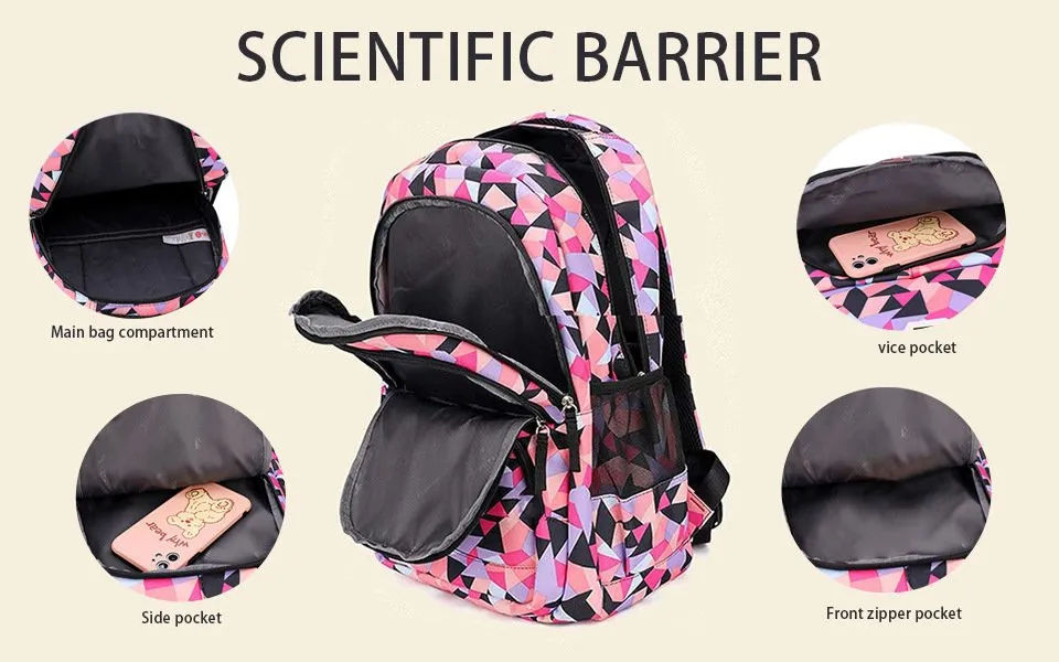 Three Piece Children Backpack Primary and Secondary School Girl Nylon Camouflage Backpack