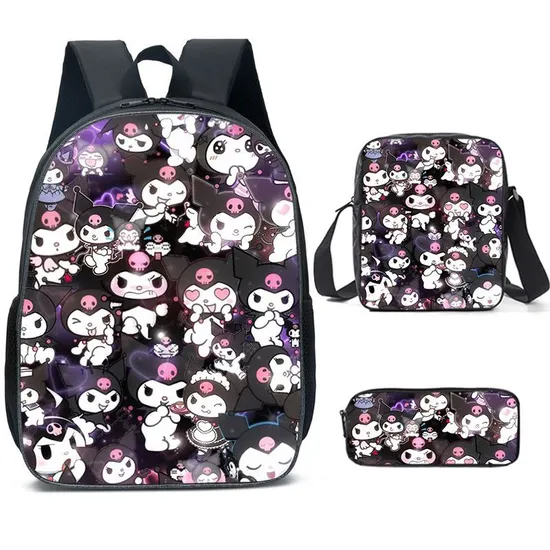 Lomi Kuromi Backpack Lunch Bag Pencil Case Three Piece Set Elementary School Backpack