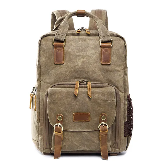 Camera Bag Wax Dyed Waterproof Canvas Leisure Backpack Photography Bag DSLR Digital Backpack