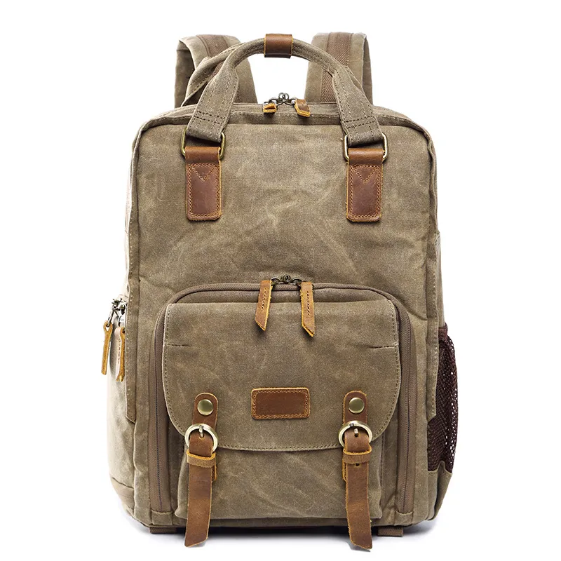 Camera Bag Wax Dyed Waterproof Canvas Leisure Backpack Photography Bag DSLR Digital Backpack