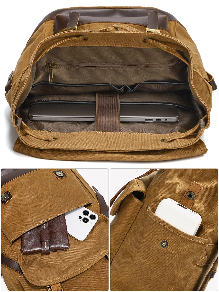 Retro Oil Wax Canvas Backpack Outdoor Waterproof Large Capacity Mountaineering Travel Multi Functional Backpack