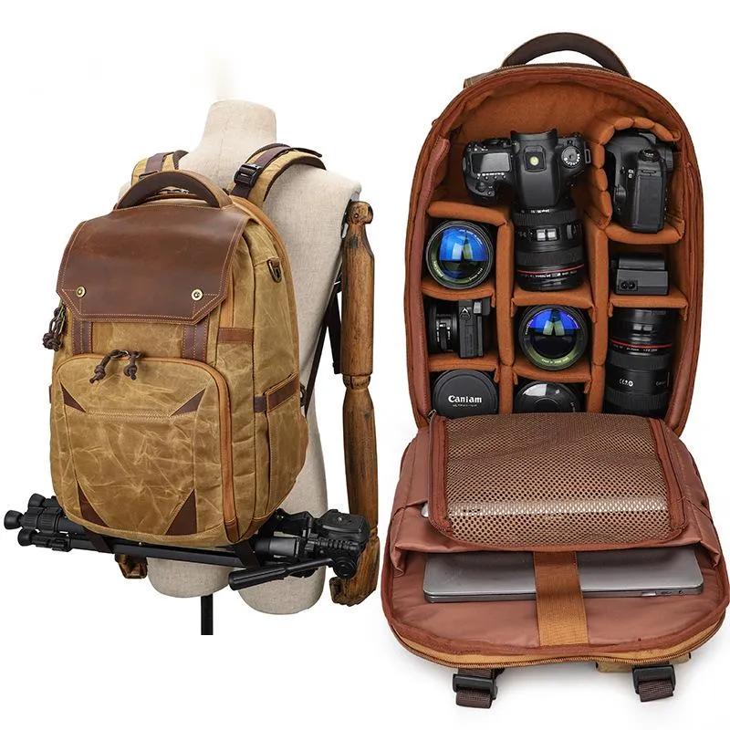 Outdoor Photography Backpack with Shoulder Retro SLR Camera Bag Waterproof Laptop Backpack