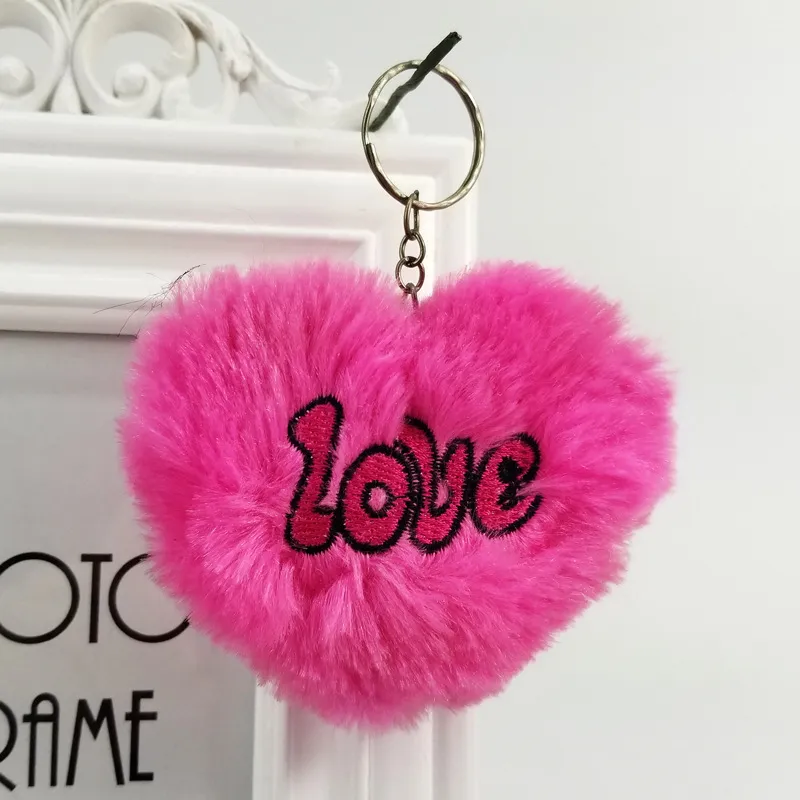 Manufacture Customized Wholesale Keychain Pompom Keychain Heart Shape Keychain Fur POM Poms
