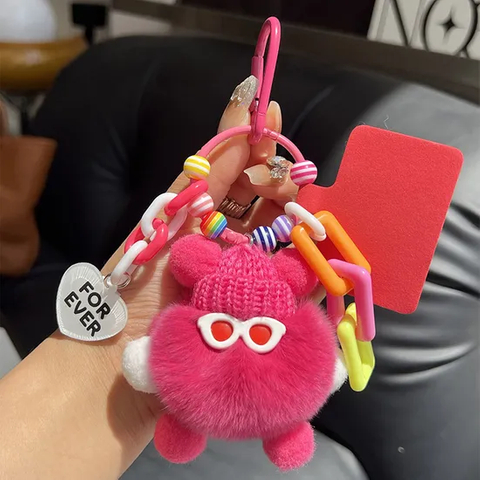Factory Sale Custom OEM 8cm Cute Plush Small Briquette Rabbit Keyring Car Schoolbag Keychain