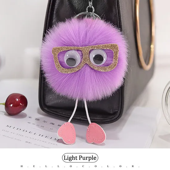 High Quality Owl POM POM Keychain Glasses Owl Keychain Fur Ball Bling Plush Key Chains