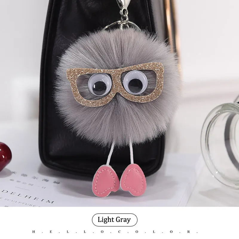 POM POM Keychain 8cm Colored Bulk Fluffy Fur Puff Ball Key for Women Pompom Keychains