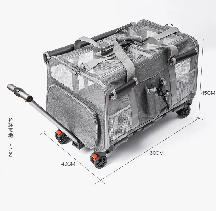 Dog Cat Carrier with Wheels Trolley Pet Carrier Bag with Removable Wheels