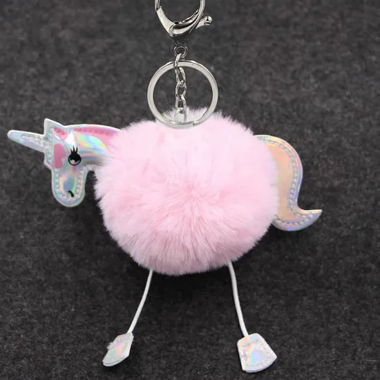 Keychain Rex Rabbit Hairball Pendant PU Leather Cartoon Plush Ladies Bag