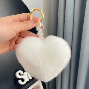 Promotion Gift Fluffy Real Natural Rex Rabbit Fur Keychain POM Poms Girl′s Bag Pendant Car Key Ring
