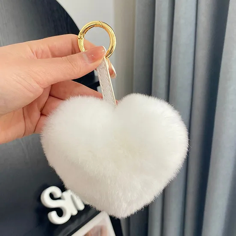 Promotion Gift Fluffy Real Natural Rex Rabbit Fur Keychain POM Poms Girl′s Bag Pendant Car Key Ring