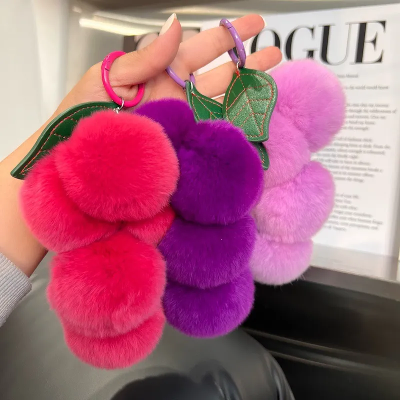 Creative Fruit Keyring Faux Rex Rabbit Fur Grape Pendant Cute Bag Accessories Key Chain