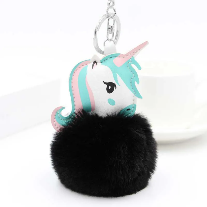 Fur Ball Horse Keychain Pompom Rabbit Fur Ball Key Chain Fluffy Car Pendant Bag Charm Gift Plush Fur Keychain