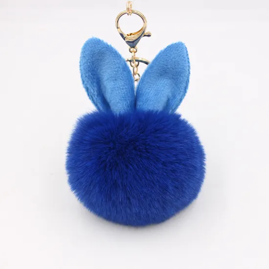 Hot Fluffy Girly POM POM Keyring with Ear Round Shaped Fur Ball Mini Plush Keychain