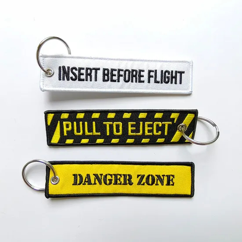 Wholesale Cheap Customized Personalized Fabric Patch Key Chain Key Ring Custom Woven Label Embroidery Keychain