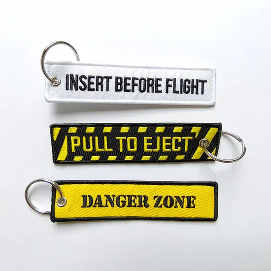 Wholesale Cheap Customized Personalized Fabric Patch Key Chain Key Ring Custom Woven Label Embroidery Keychain
