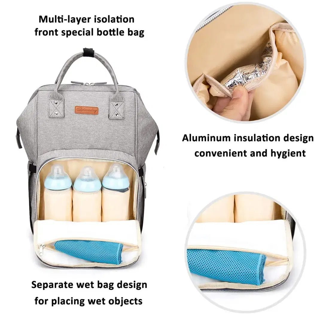 Factory Custom Diaper Bag Backpack Versatile Travel Backpack with USB Charging Port Insulated Pocket