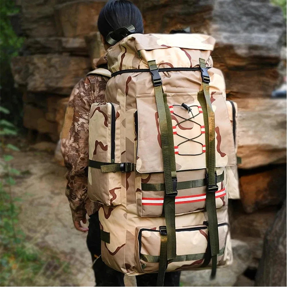 Factory Custom Unisex Mountain Camping Backpack 130L Waterproof Hiking Camping Travel Tactical Backpack