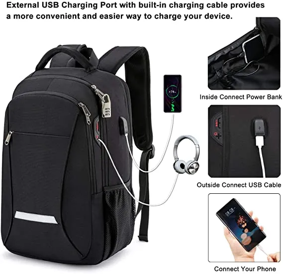 Customized Casual Travel Durable Anti Theft Laptop Backpack with USB Charging Port School Students Daypack Backpack