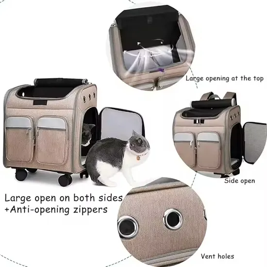 Airline Approved Telescopic Zipper Mesh Breathable Walking Handle Cat Dog Pet Carrier with Wheels Pet Suitcase