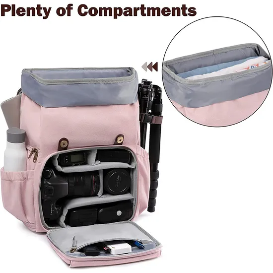 Customized New Fashionable Girl Pink Travel Camera Backpack Short-Term Travel Luggage Computer Storage Backpack