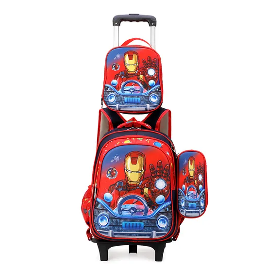 Primary School Childrens Backpack Three Piece Set 16 Inch 3D Lunch Bag for Boys and Girls Detachable Pull Rod Backpack