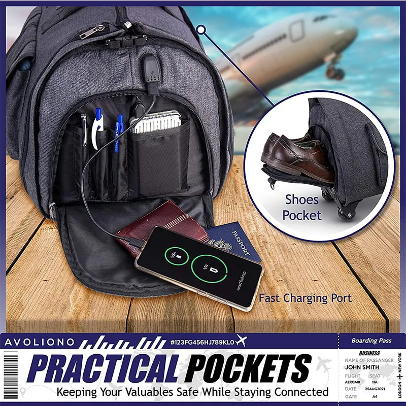 Customized Hanging Suit Bag with Multifunctional Rolling Rod Travel Bag Convertible Travel Bag