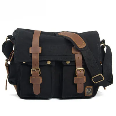 Canvas Leather Single Shoulder Crossbody Bag Casual Photography Waterproof Inner Liner DSLR Camera Bag
