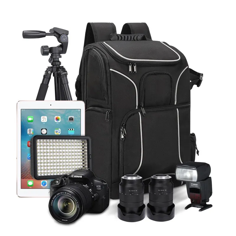 Customized New Black Oxford Cloth Camera Backpack Outdoor Travel Shoulder SLR Photography Backpack