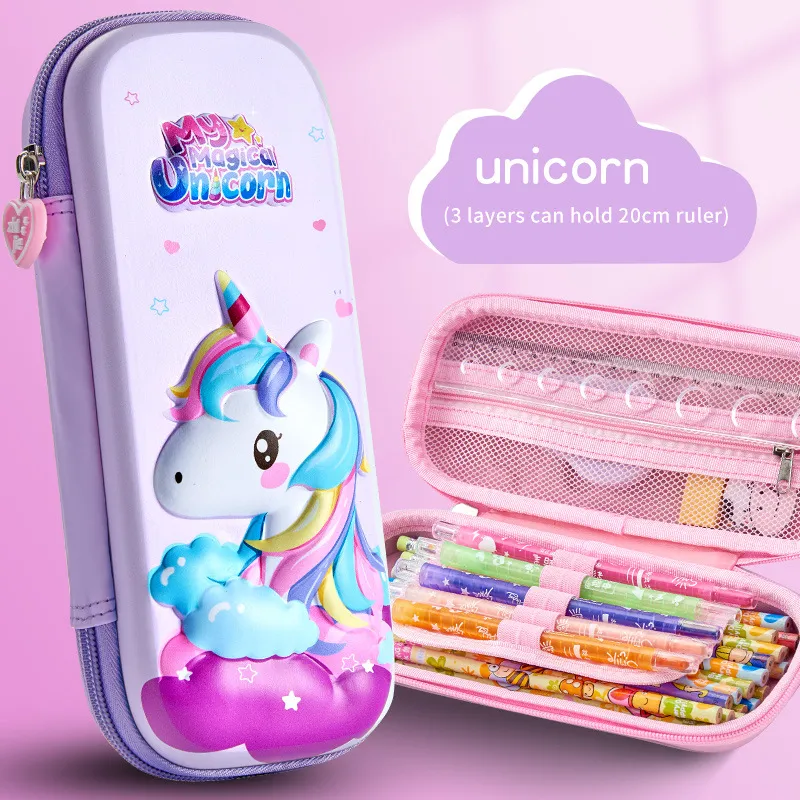 3D Pencil Case Large Capacity Stationery Box Elementary School Cartoon EVA Pencil Case Pouch