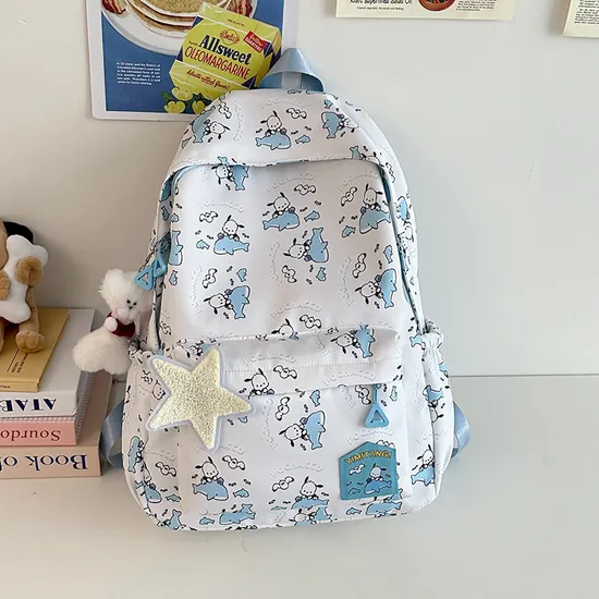 New Junior High School Nylon Backpack Cute Cartoon Hanger Print Large Capacity Boys and Girls School Backpack