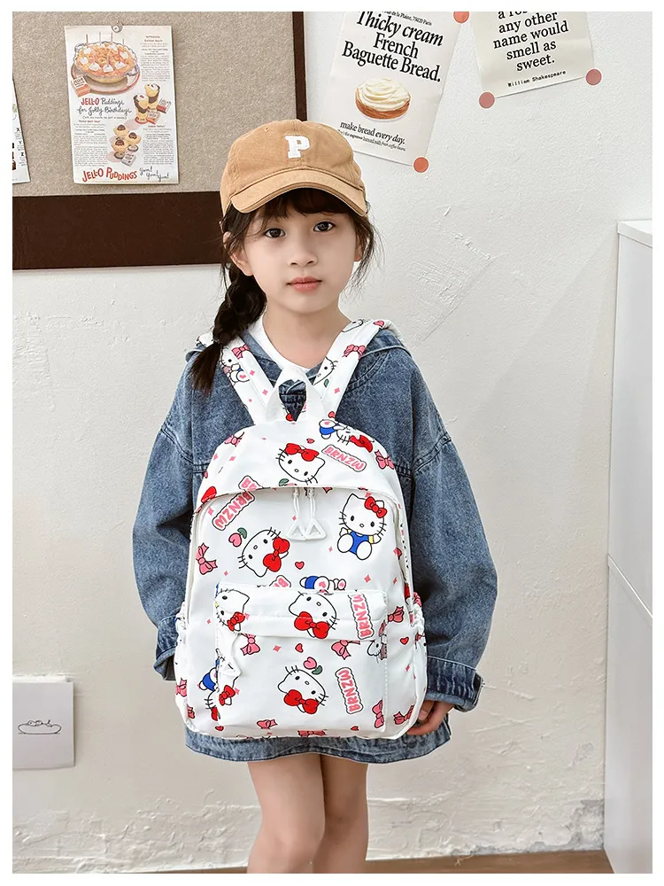 New Children&prime;s Cartoon Cute School Bag Lightweight and Large Capacity Nylon Kindergarten Kuromi Backpack