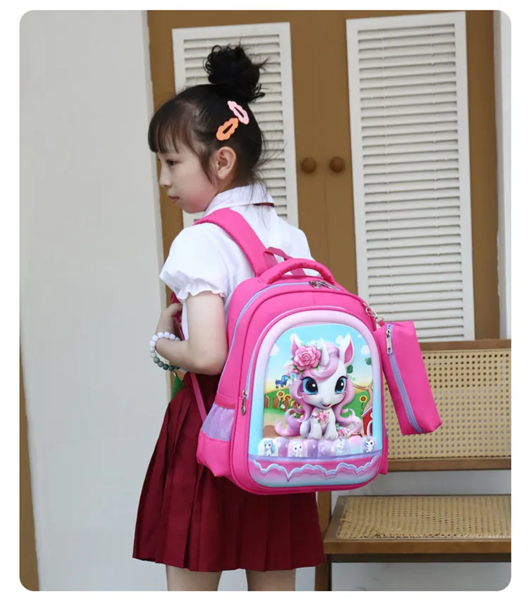 New Children&prime;s Cute Backpack Oxford Cloth Two Piece Cartoon Primary School Large Capacity Lightweight Backpack Set
