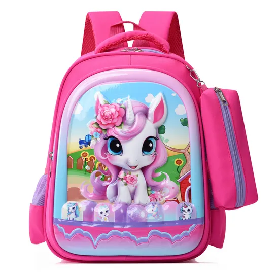 New Children′s Cute Backpack Oxford Cloth Two Piece Cartoon Primary School Large Capacity Lightweight Backpack Set