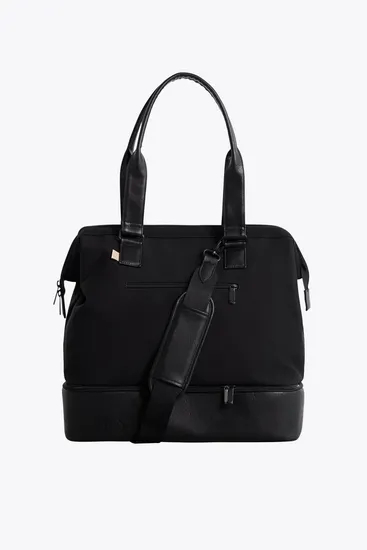 Custom Size Logo Unisex Canvas Travel Duffel Duffle Weekender Tote Bag with Shoulder Strap Bottom Shoes Compartment