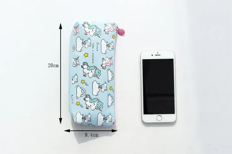 Cartoon Children Stationery Bag Cute Kawaii Zipper Canvas Pencil Case Unicorn