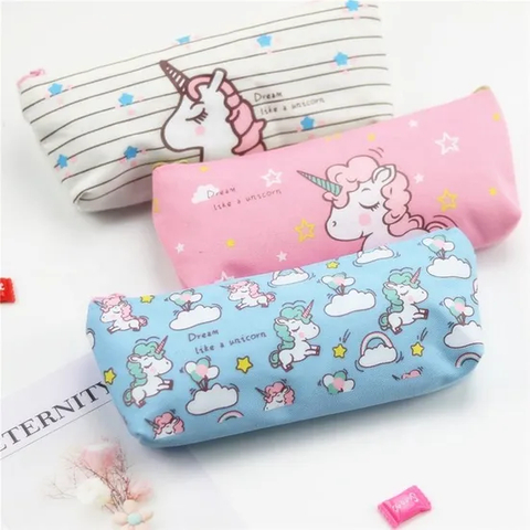 Cartoon Children Stationery Bag Cute Kawaii Zipper Canvas Pencil Case Unicorn