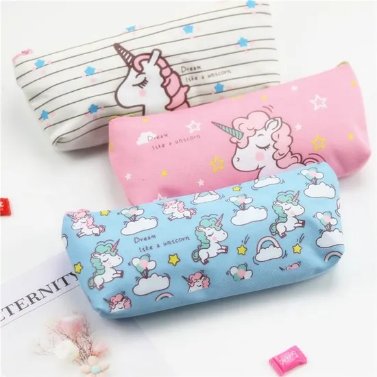 Cartoon Children Stationery Bag Cute Kawaii Zipper Canvas Pencil Case Unicorn