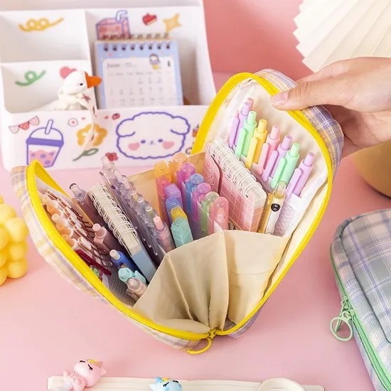 Big Capacity Fashion Cute School Student Multifunction Blank Canvas Pencil Case