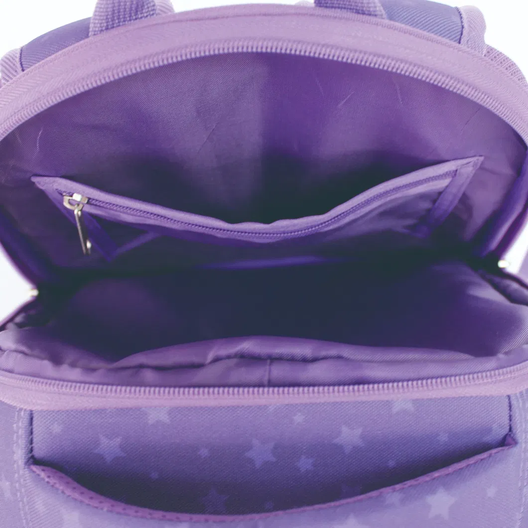 Independently Designed Cute Cat Purple School Backpack 600d High Quality Children School Bags
