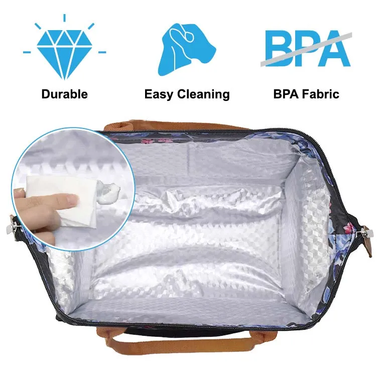Factory Hot Sale Thermal Food Picnic BBQ Hiking Cooler Bag Women Insulated Nylon Flowers Pattern Lunch Tote Bag for Kids