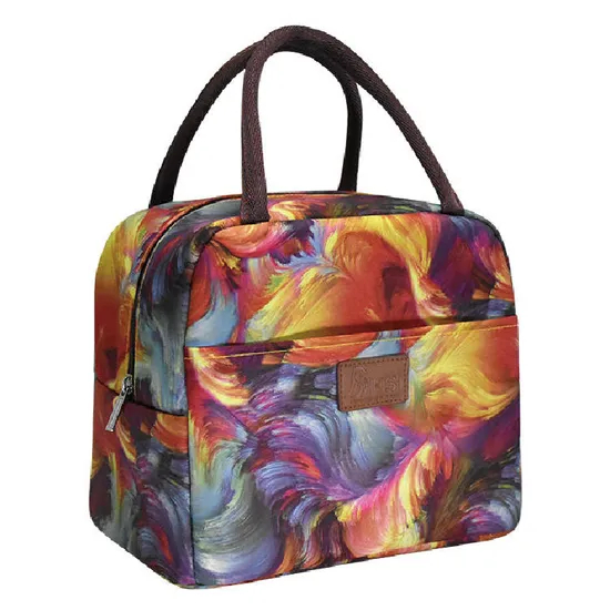 Factory Hot Sale Thermal Food Picnic BBQ Hiking Cooler Bag Women Insulated Nylon Flowers Pattern Lunch Tote Bag for Kids