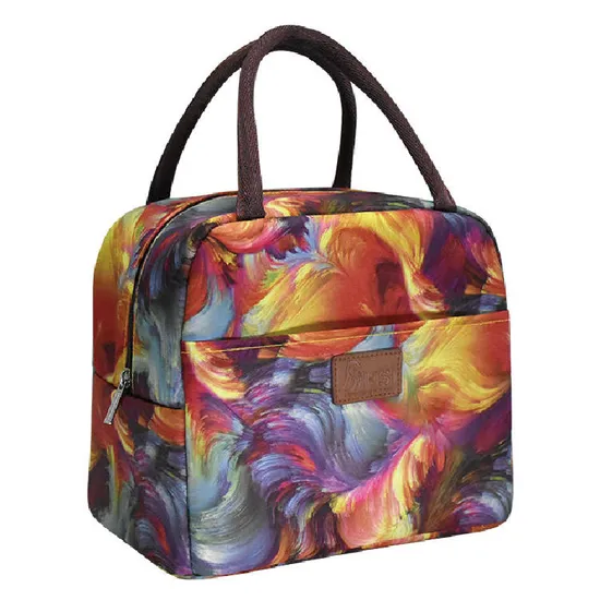 Factory Hot Sale Thermal Food Picnic BBQ Hiking Cooler Bag Women Insulated Nylon Flowers Pattern Lunch Tote Bag for Kids