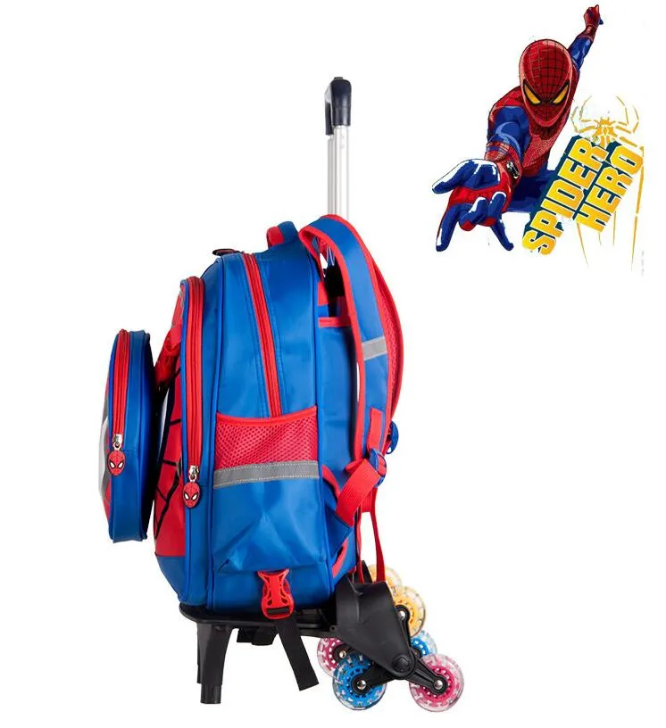 Cartoon Detachable Children Trolley School Bag with Three Wheel Spiderman Trolley Backpack
