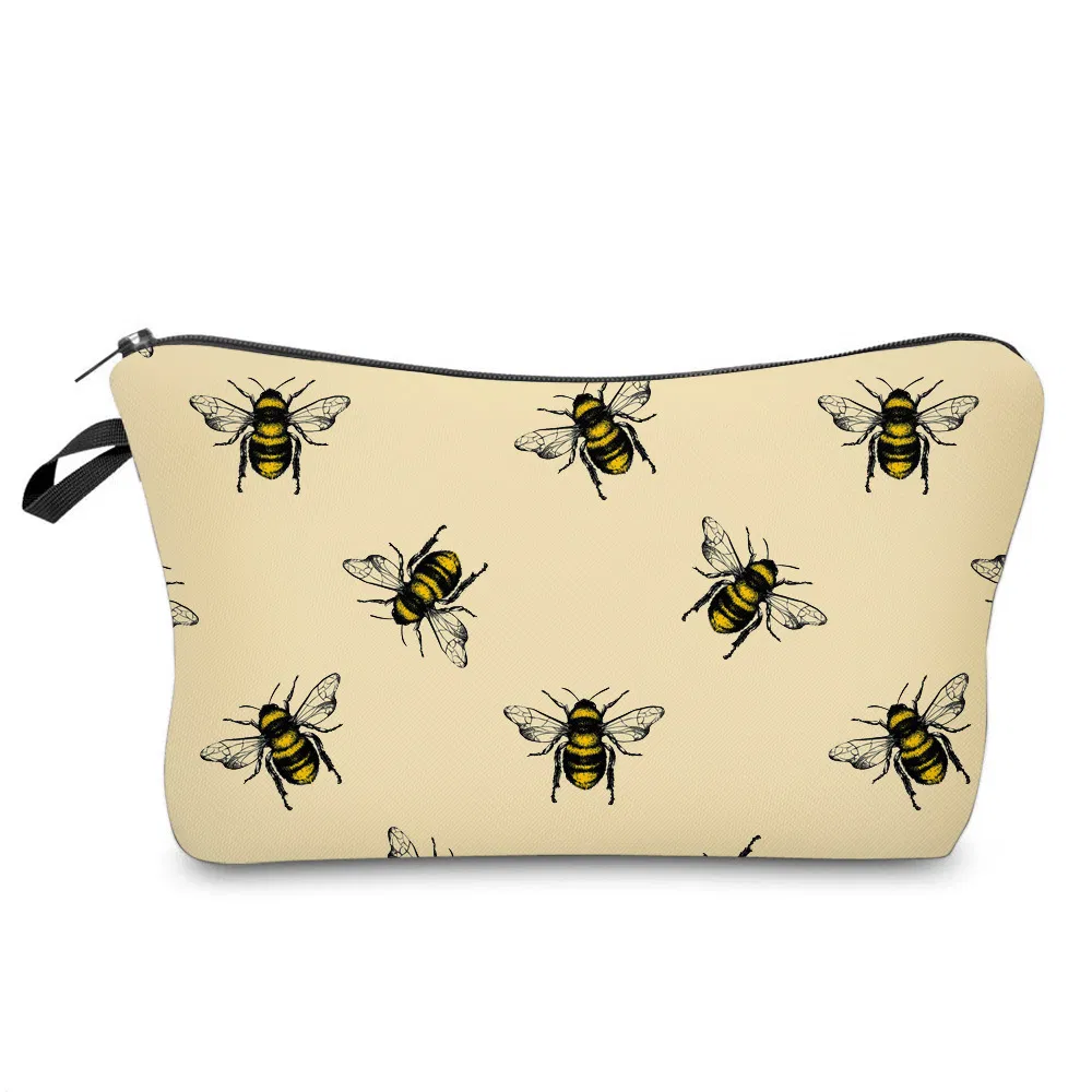 Cartoon Kids School Pencil Pouch Cute Bees Printing Cosmetic Zipper Makeup Bag